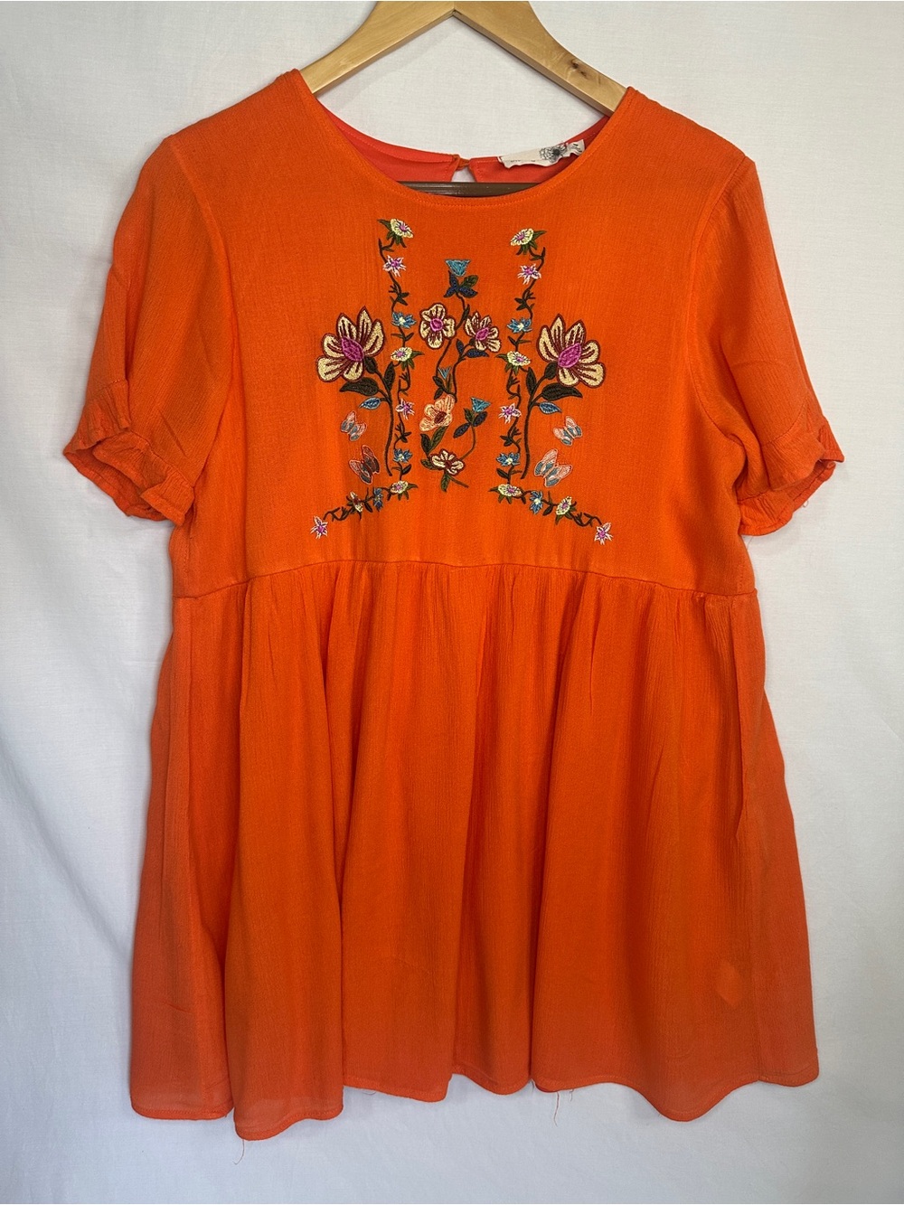 everleigh Bright Orange Embroidered Floral Casual Dress